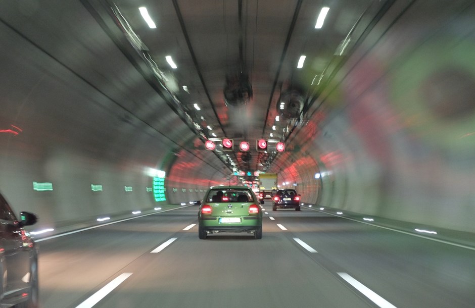 Cars driving through a road tunnel
